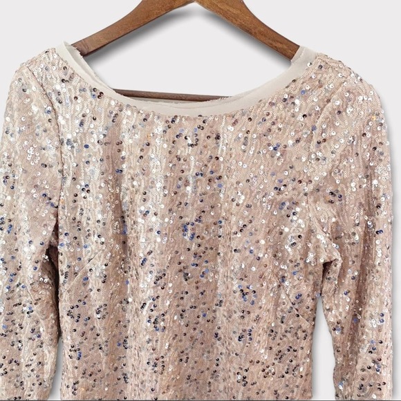 Eliza J Gold Sequin Metallic Long Sleeve Cocktail Dress - Picture 5 of 13